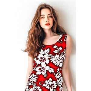 90s Hawaiian Dress Womens Size X-Large Floral Red Sleeveless Back Jade Fashions